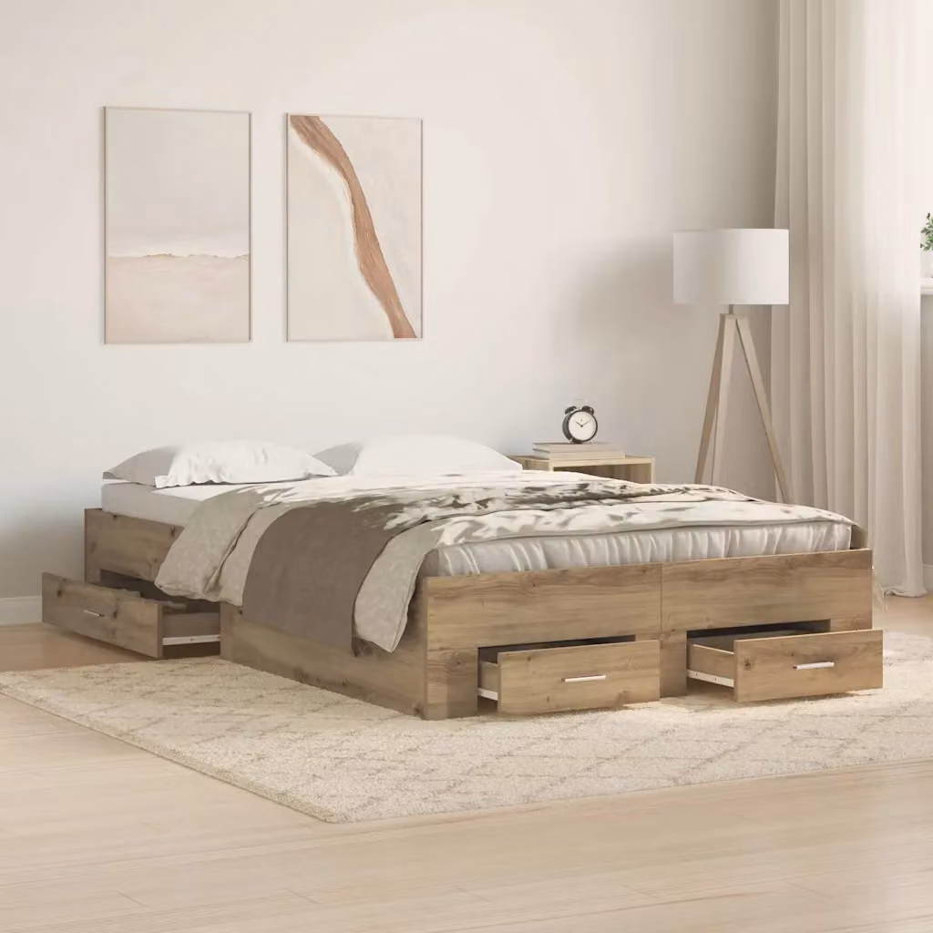 Struttura del letto con cassetti vidaXL in legno color rovere, stile rustico, L/P/H: 200 x 120 x 193 cm