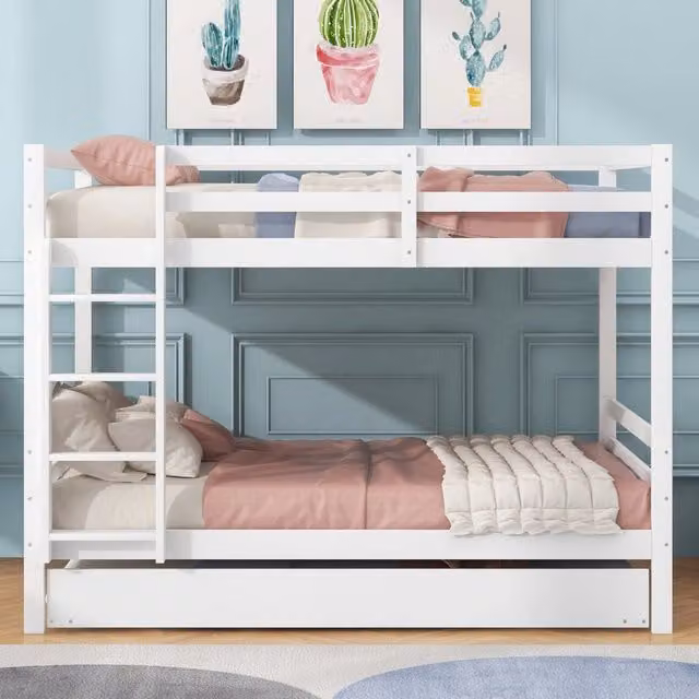 Letto a castello Mivray con letto estraibile e scala, in legno e MDF bianco, dimensioni 140 x 200 cm