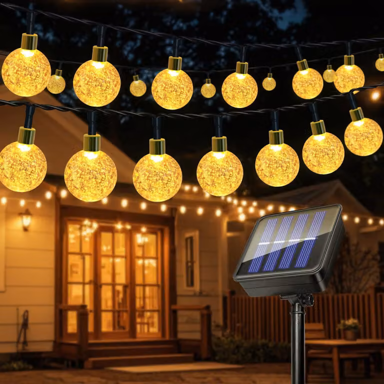 Catena luminosa solare, 11 metri, 60 LED, grado di protezione IP65, 8 modalità, luce bianco caldo