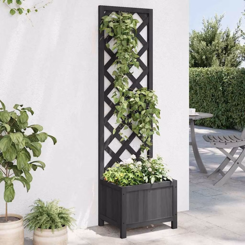 Fioriera con Traliccio vidaXL in Legno di Abete Massello, Colore Nero, L: 40 cm, P: 30 cm, H: 135 cm