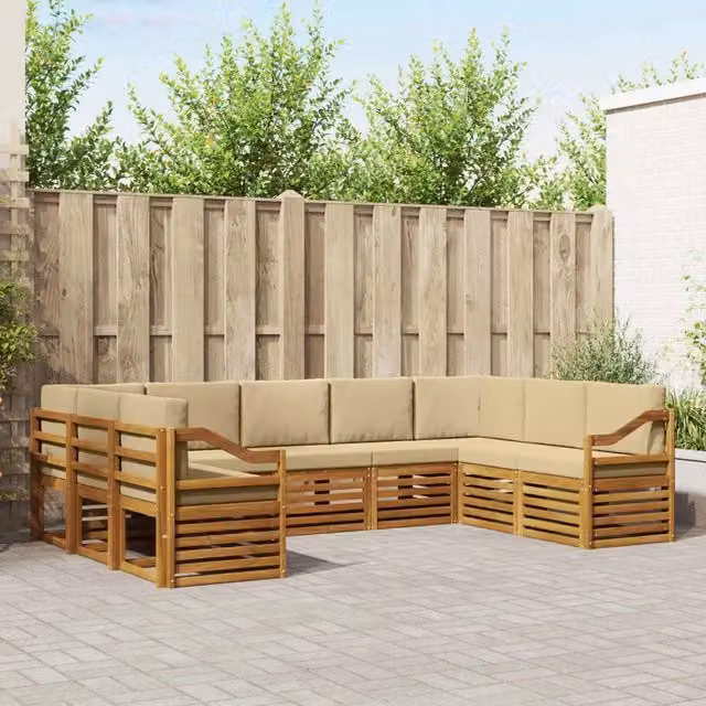 Set di divani da esterno a L vidaXL in legno di acacia con cuscini, Beige – 1