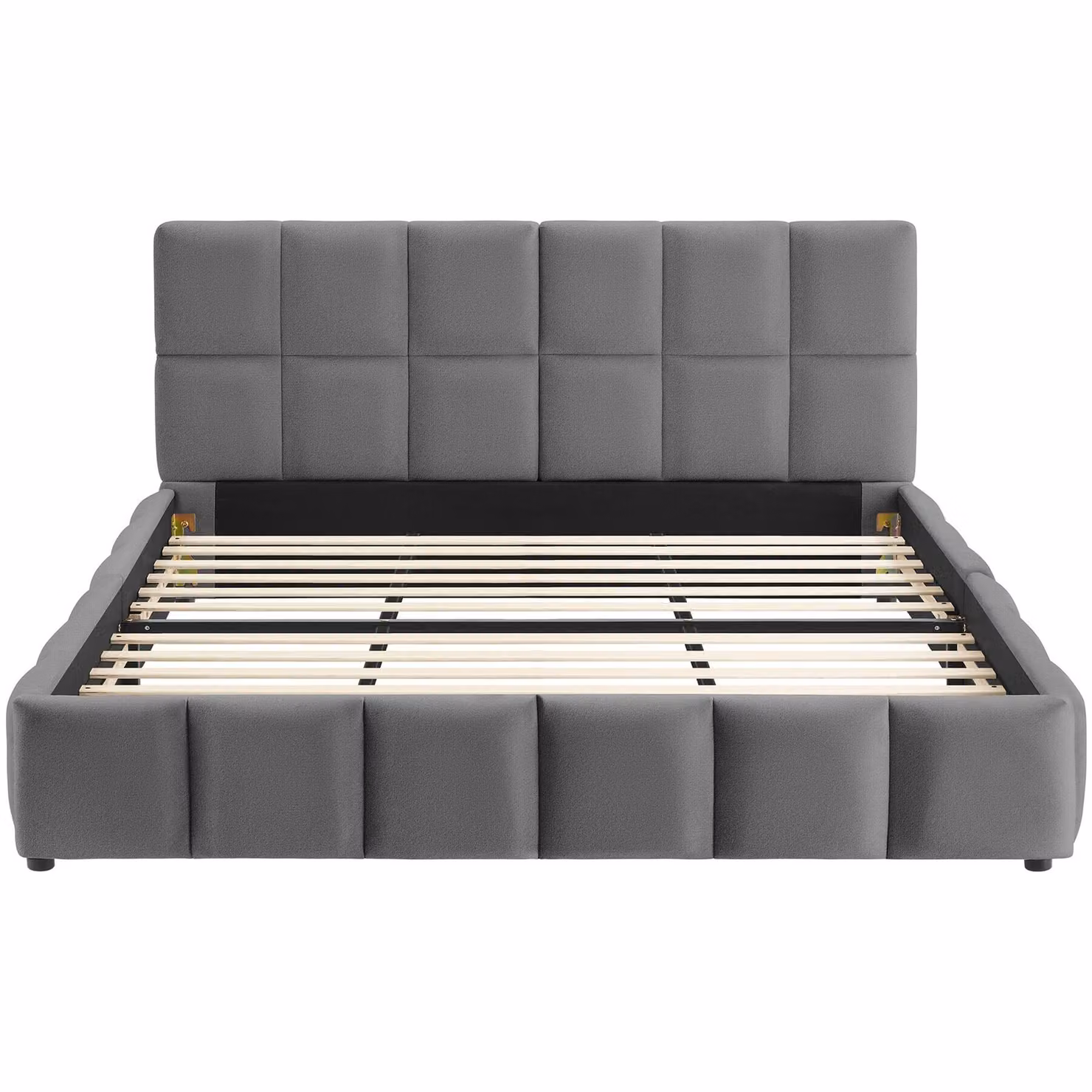 Letto imbottito Shirley tectake con rete a doghe in velluto grigio scuro L/P/H: 220 x 180 x 93 cm – 3
