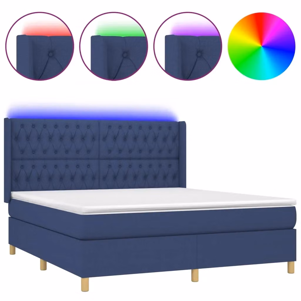 Letto Ibrido vidaXL con Materasso, Illuminazione LED Blu e Porte USB, Tessuto Blu e Bianco, L/P/H: 160 x 200 x 128 cm – 2