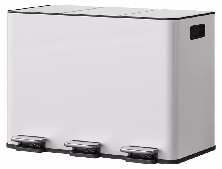 Contenitore per rifiuti da cucina, con sistema a pedale che garantisce una chiusura silenziosa, design a 3 scomparti, colore: bianco