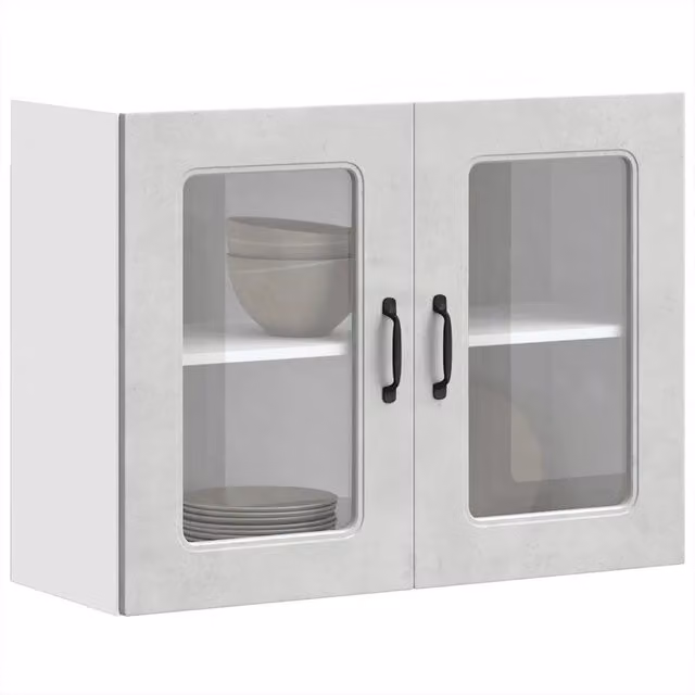 Pensile da parete moderno vidaXL in legno e vetro con ante in vetro, Grigio, L: 80 cm, H: 60 cm, P: 31 cm