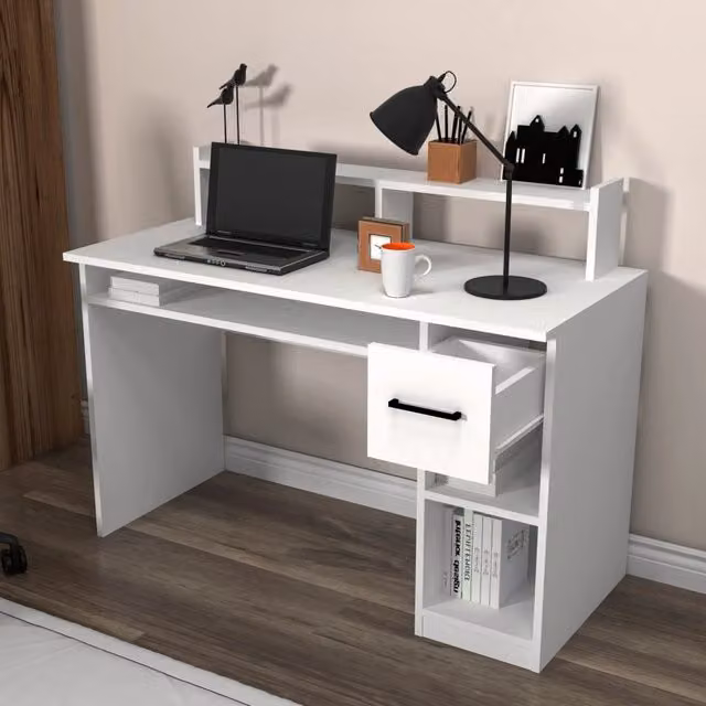 Scrivania Roletto DMORA con 5 ripiani, colore bianco, L 120 cm x P 99 cm x H 55 cm