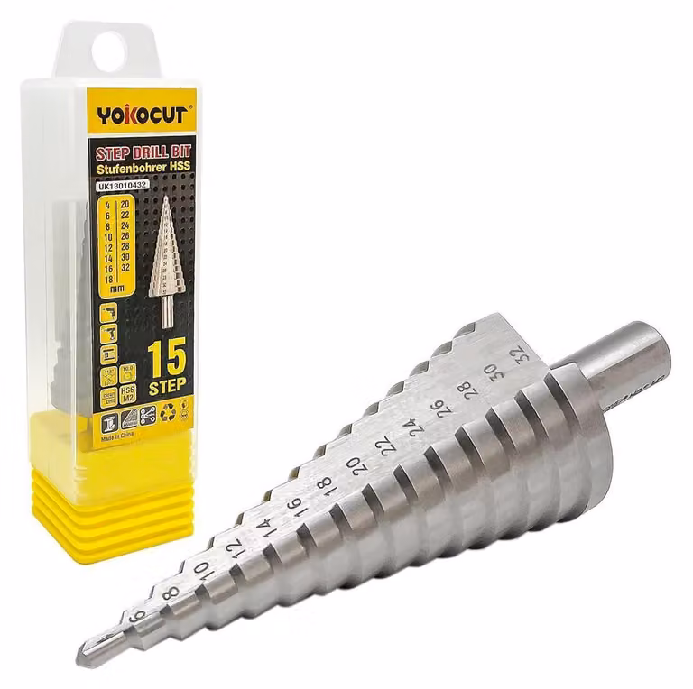 Trapano a tazza in HSS M2, acciaio, 15 gradazioni, diametro 4-32 mm, per metallo e plastica