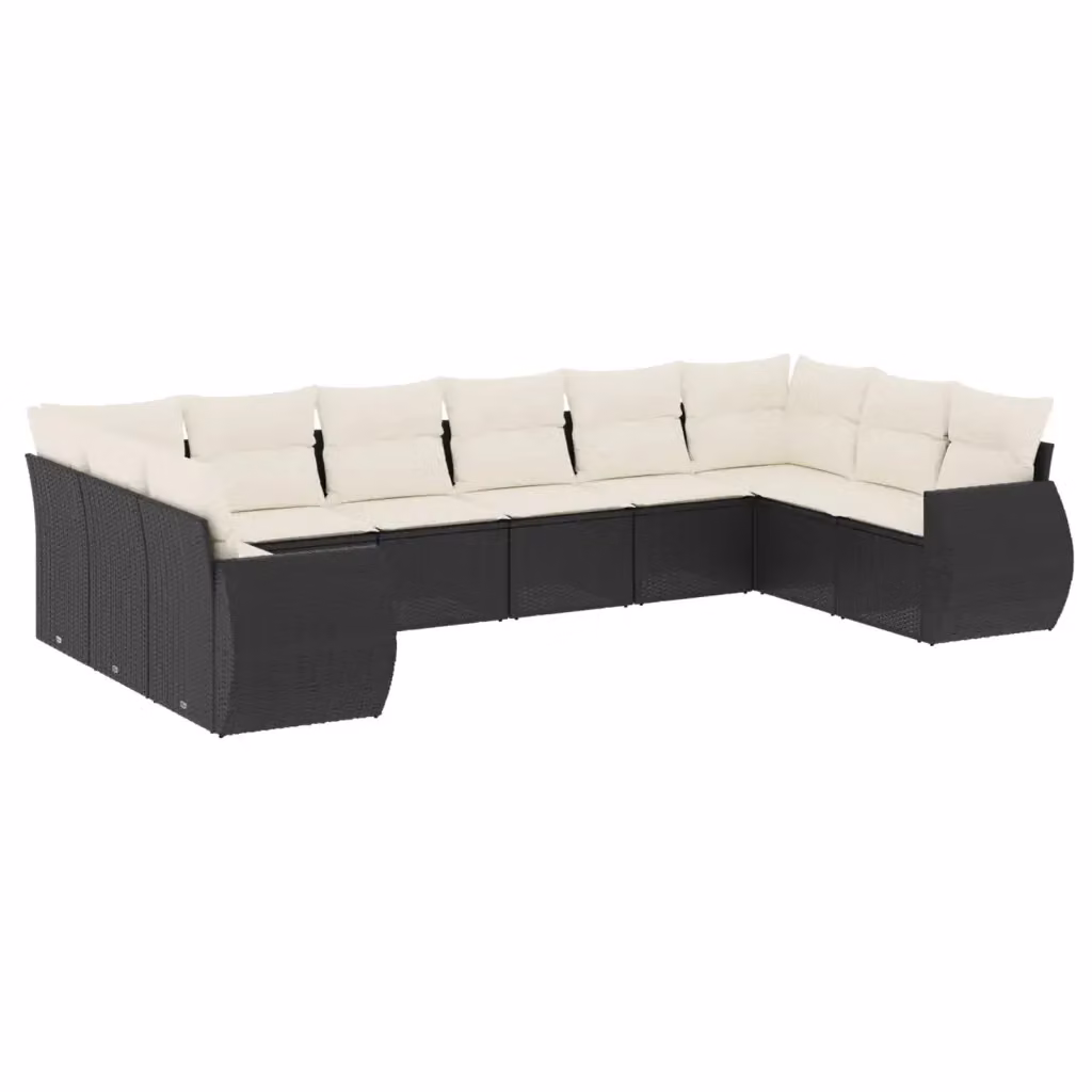 Set di Divani da Giardino a L vidaXL con Cuscini Bianchi e Struttura in Metallo Nero e Polyrattan – 2