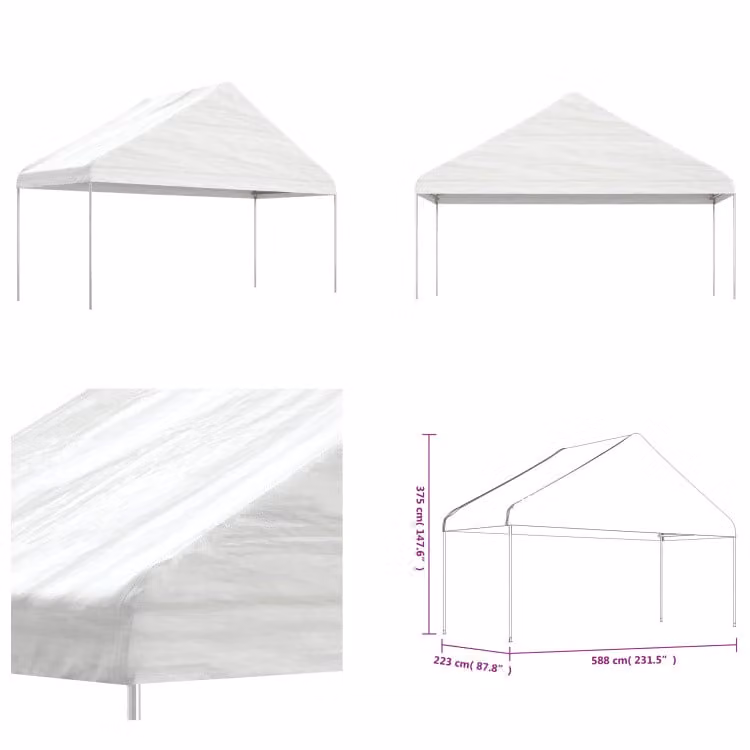 vidaXL Padiglione con tetto bianco 5,88x2,23x3,75 m in polietilene - Padiglione - Padiglioni - Tenda da festa - Tenda da campeggio
