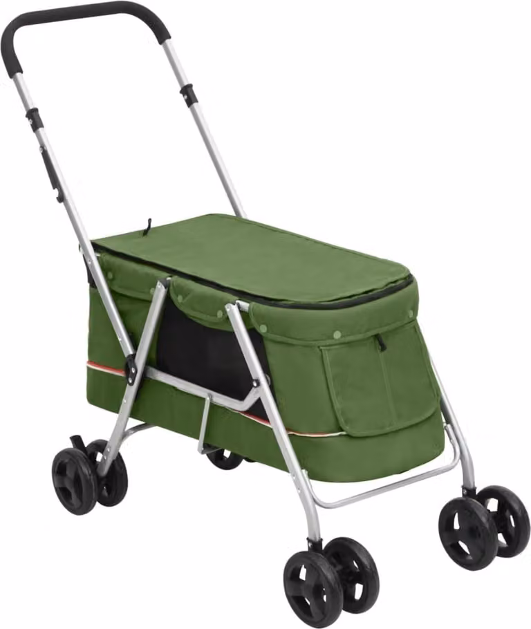 Passeggino Cani Pieghevole Verde 100x49x96cm Tessuto di Lino