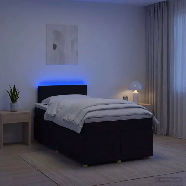 Letto box spring ibrido vidaXL con materasso a molle pocket e illuminazione sottostante, colore nero, L/P/H: 120 x 200 x 76,5 cm – 1
