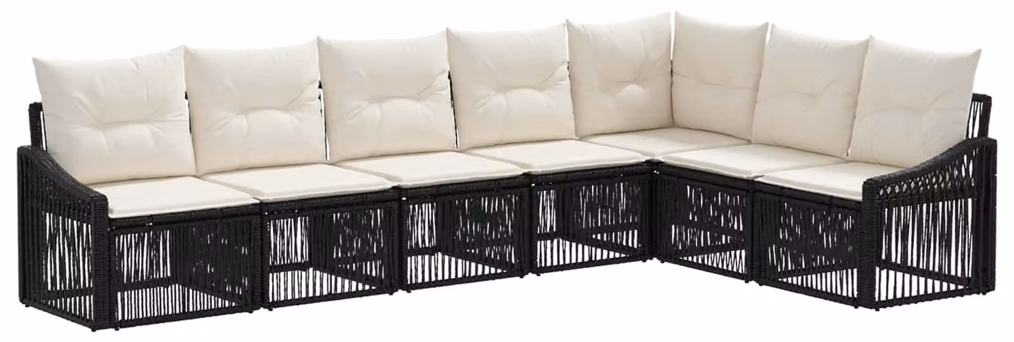 Set da giardino composto da 7 pezzi, colore nero, realizzato in rattan sintetico