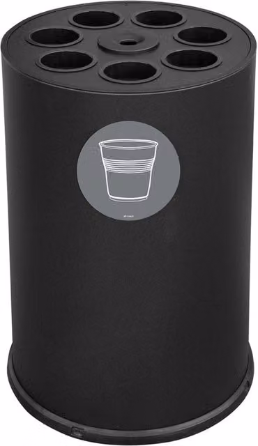 Pattumiera a Bidone per Raccolta Differenziata Ø45x72 cm 7 Scomparti Tubolari e 1 Vaschetta in Acciaio Verniciato Nero