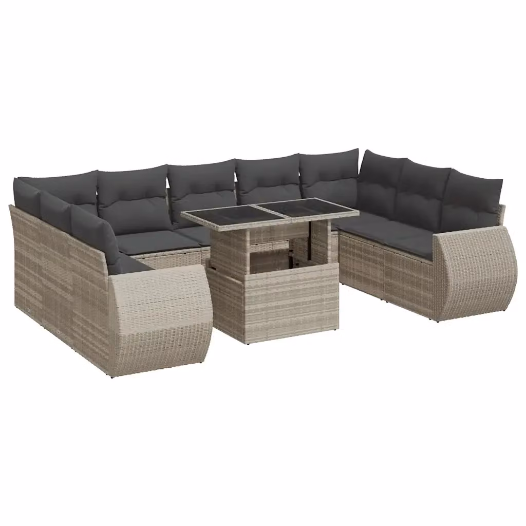 Set Divano da Giardino vidaXL 10 Pezzi con Cuscini Grigio Chiaro in Polyrattan e Metallo – 2