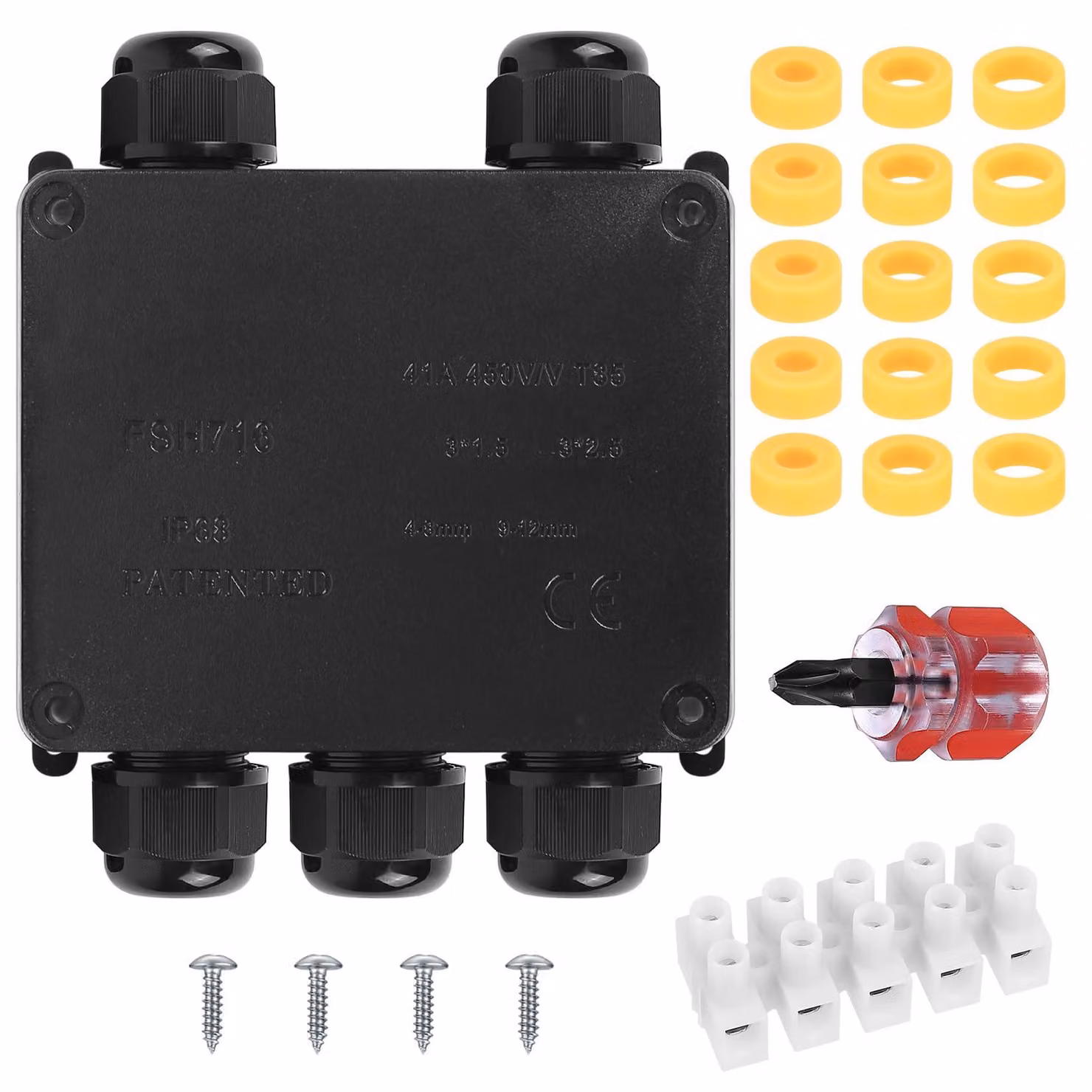 Aftakdoos, scatola di derivazione impermeabile, grado di protezione IP68, scatola di connessione a 5 vie, per cavi di diametro Ø 4-8/8-12/10-14 mm (nera)