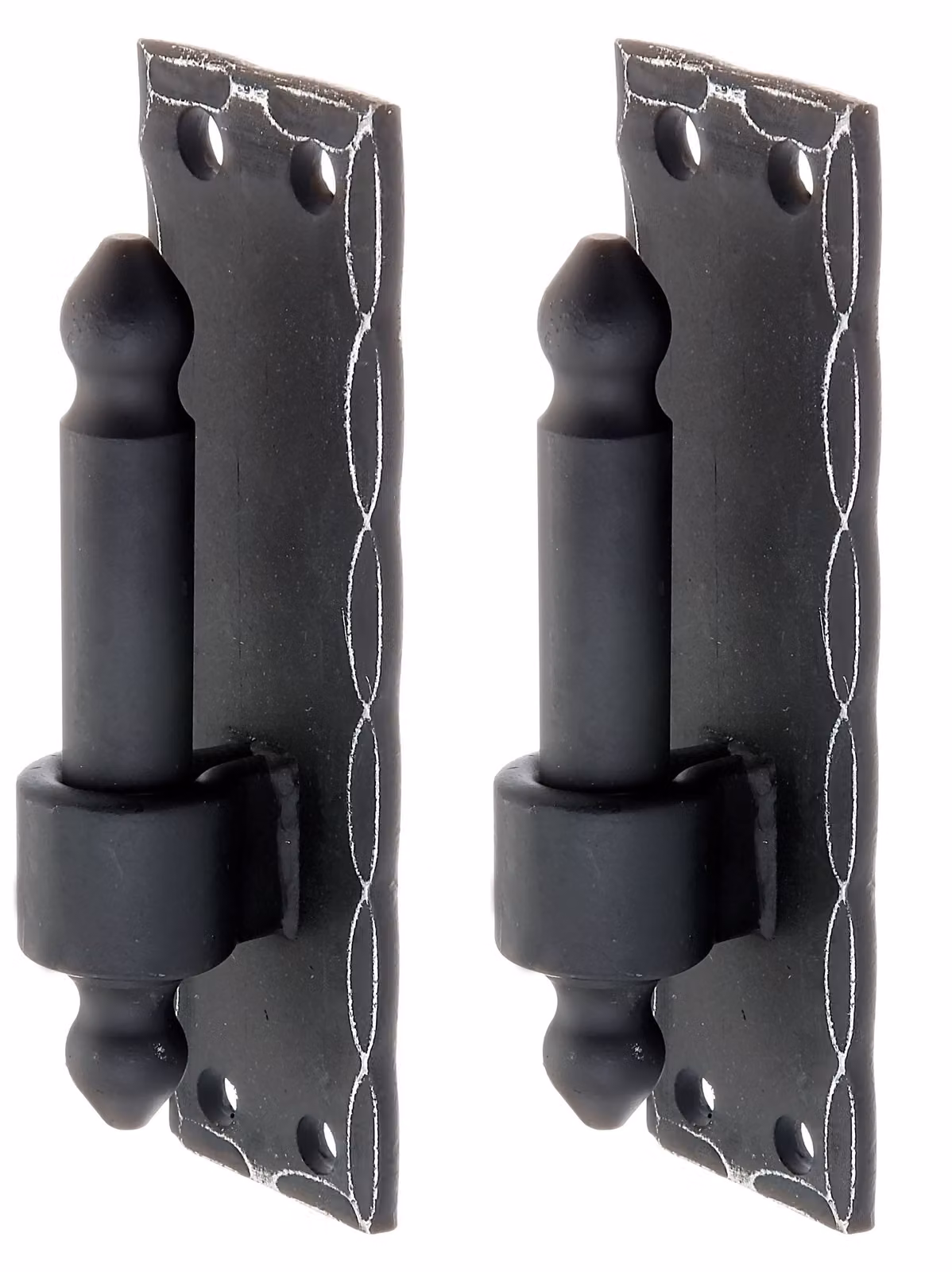 Alberts 846084 Cerniera su piastra, modello in ferro battuto con ganci DI o DII, rivestimento in plastica nera, diametro del perno Ø16 mm, piastra 150 x 45 mm, set da 2 pezzi