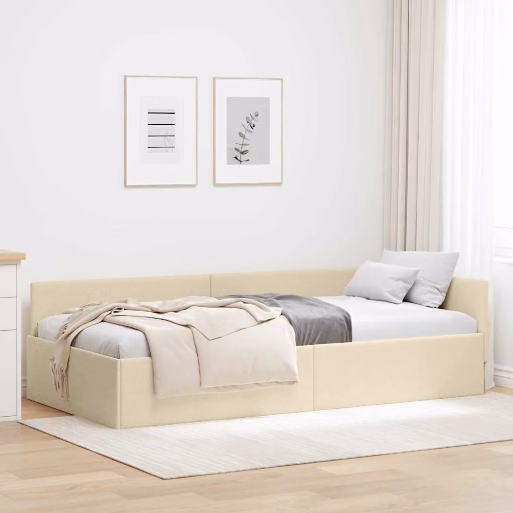 vidaXL Cornice del letto ad angolo Crema 100 x 200 cm Tessuto
