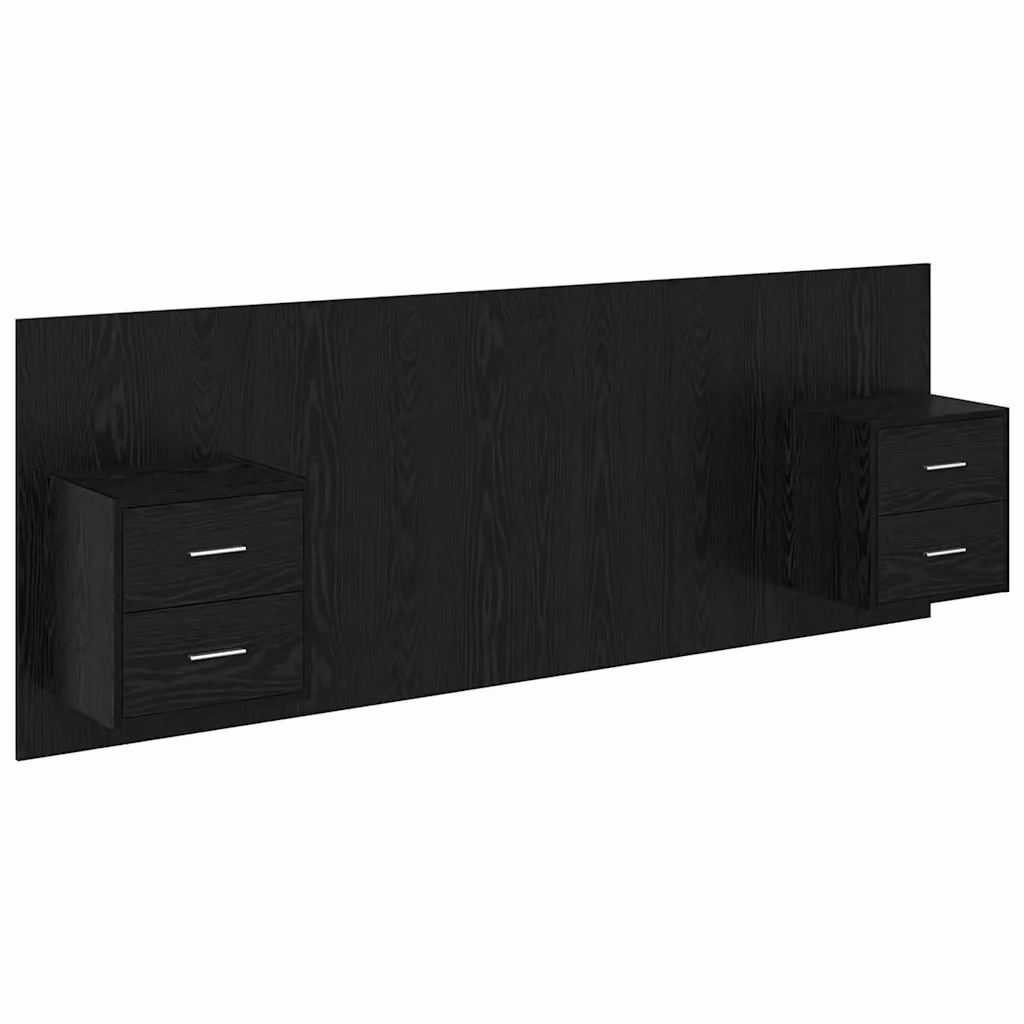 Set di 3 pezzi Testata con Comodini Integrati vidaXL in Legno Ingegnerizzato Nero Opaco L: 217 cm, H: 80 cm, P: 35,06 cm – 2