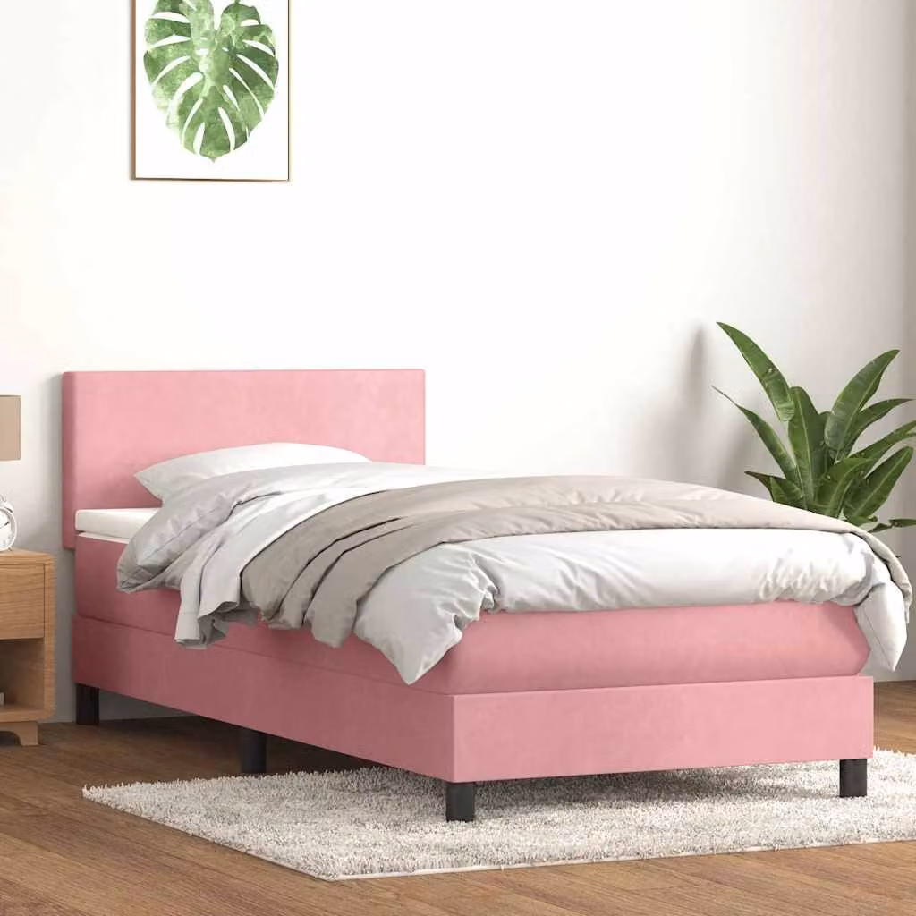 Letto a molle con materasso ibrido e illuminazione LED vidaXL in velluto rosa, L 220 x L 80 cm