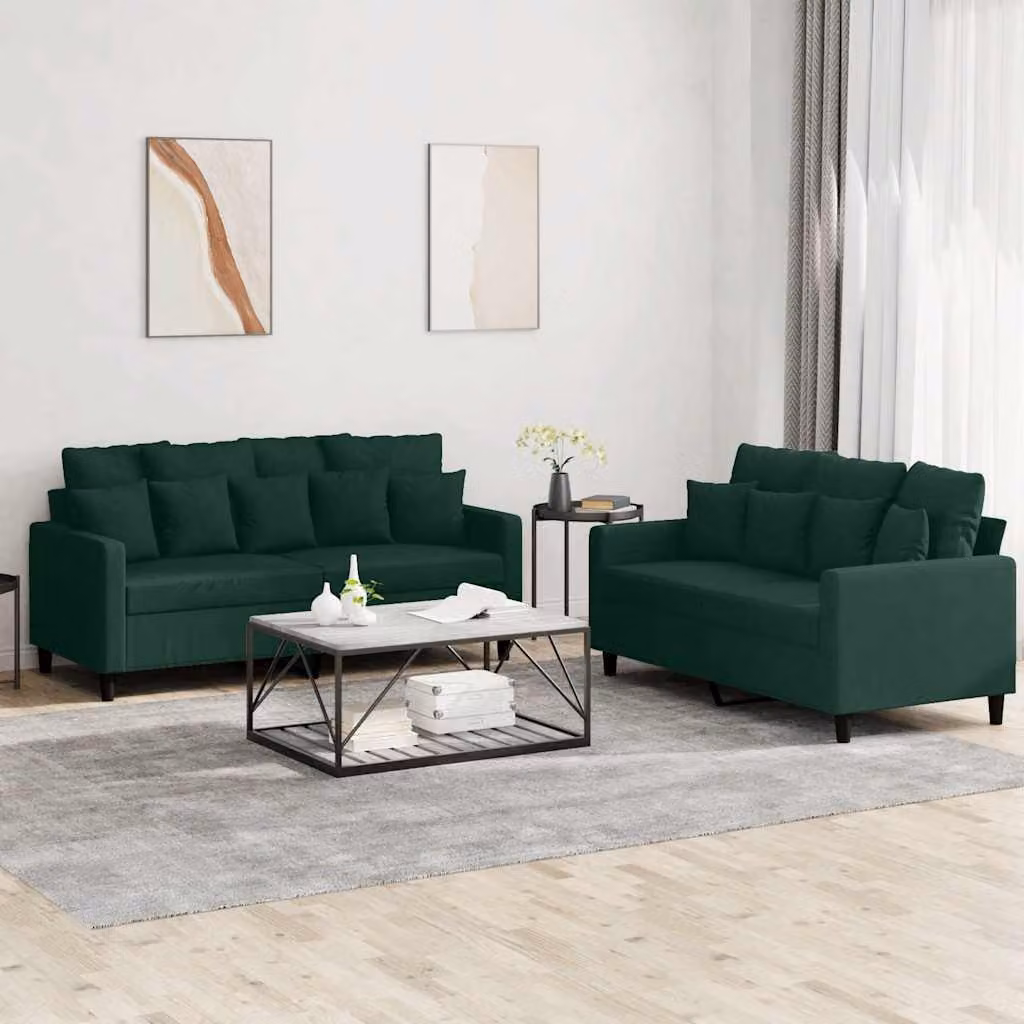 Set di 2 Divani vidaXL in Velluto Verde con Cuscini per Soggiorno Moderno – 1