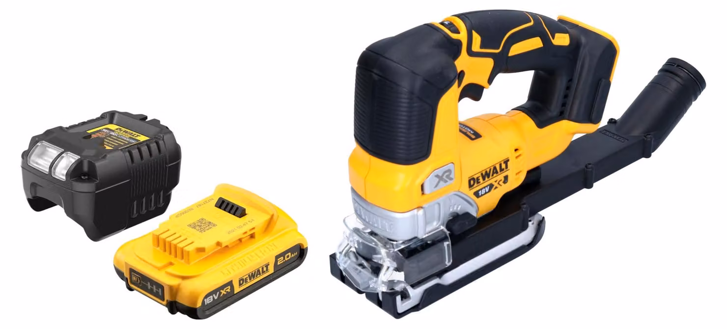 Seghetto alternativo a pendolo a batteria DeWalt DCS 334 D1 18 V senza spazzole + 1x batteria ricaricabile 2,0 Ah + caricatore