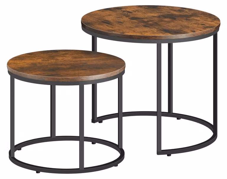 Set di 2 tavolini da caffè industrial tondi in legno e metallo