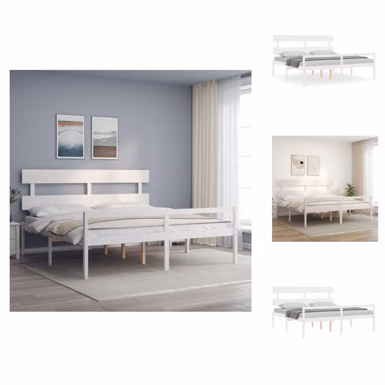 vidaXL Letto in legno massiccio con testiera bianca 200x200 cm - Letti e strutture letto