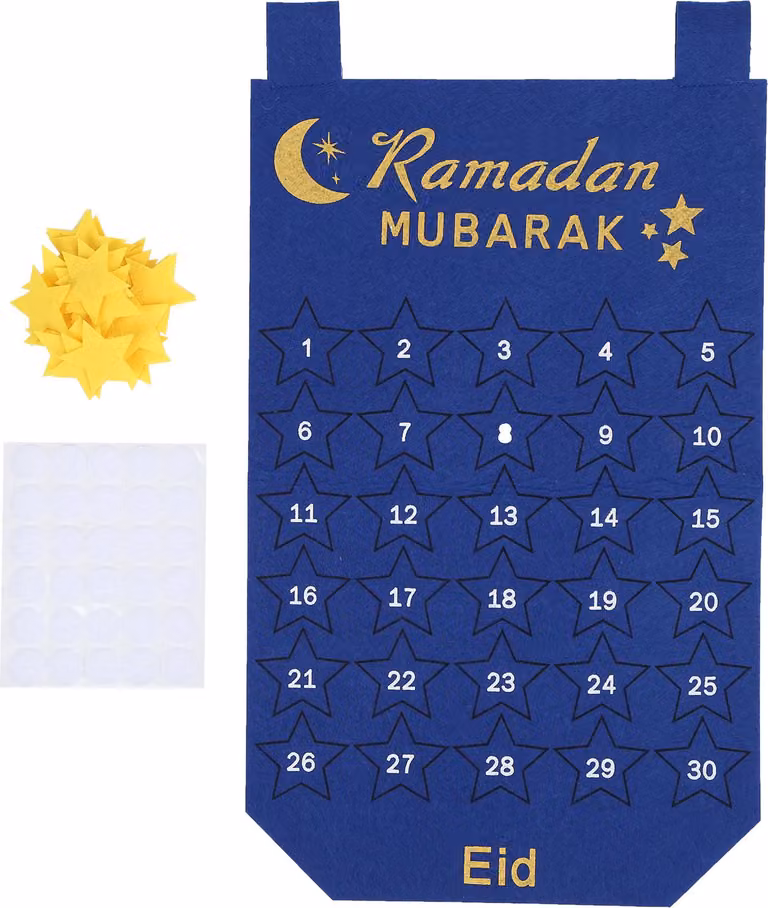 Eid Mubarak Calendario dell'Avvento da appendere, in tessuto, conto alla rovescia, indicatore della data, decorazione per il Ramadan, blu