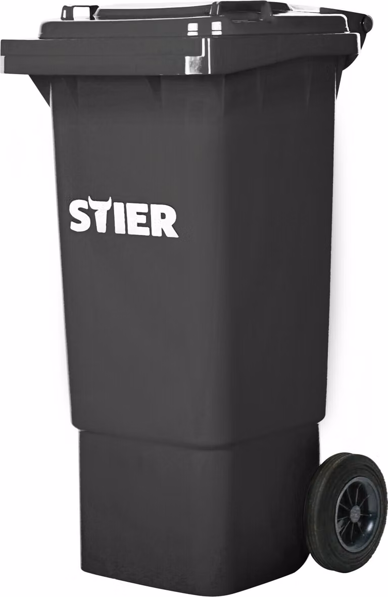 STIER Portarifiuti grande a 2 ruote, volume 80 litri, portarifiuti, grigio, LxPxH 445x520x939 mm, portarifiuti, portarifiuti con ruote e coperchio, portarifiuti universale, stabilizzato ai raggi UV