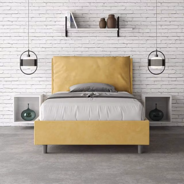 Letto una piazza e mezza contenitore Antea Large Ityhome imbottito in microfibra colore ocra L 130 cm x P 190 cm
