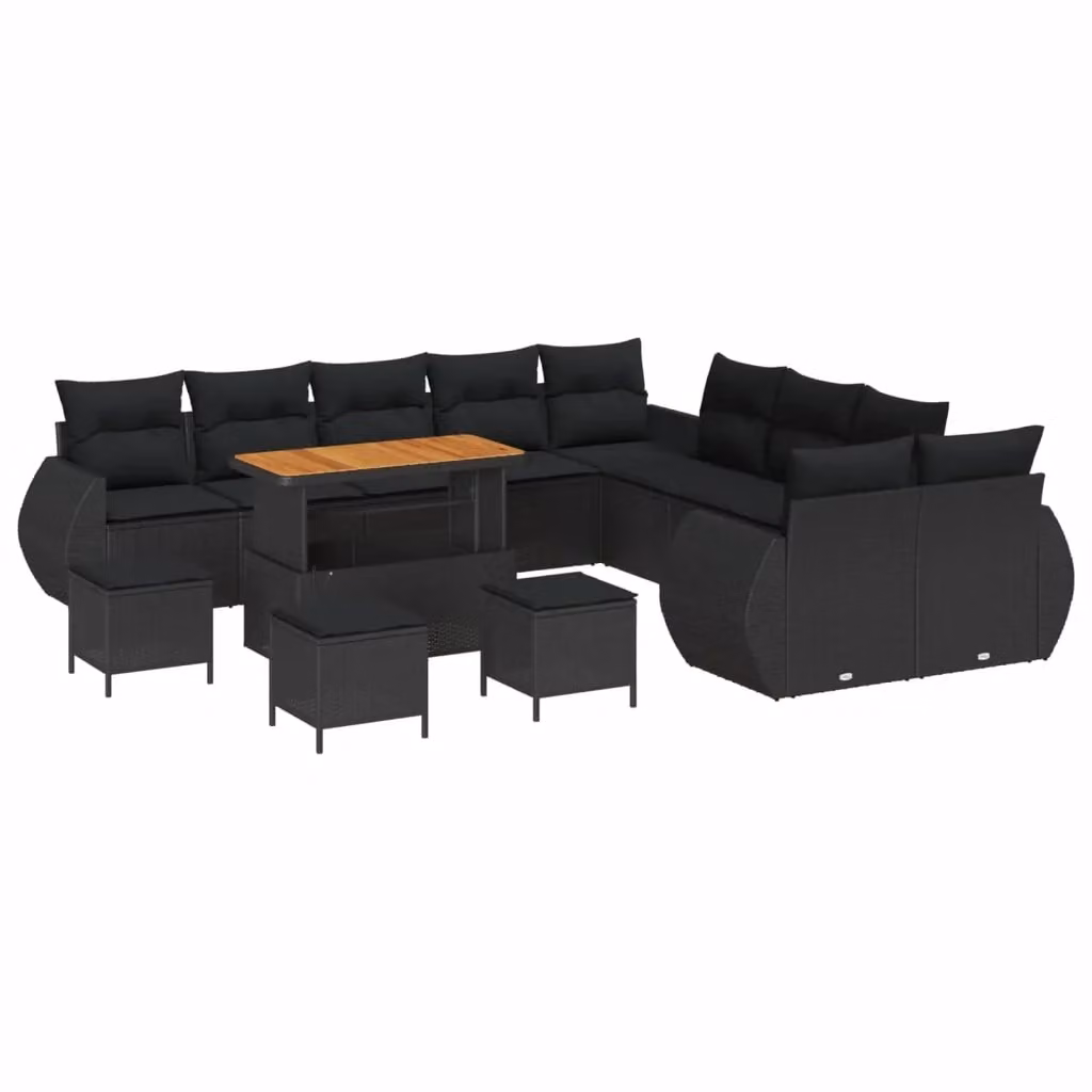 Set Divano da Giardino vidaXL a forma a U composto da 14 pezzi con cuscini e tavolino, Nero – 2