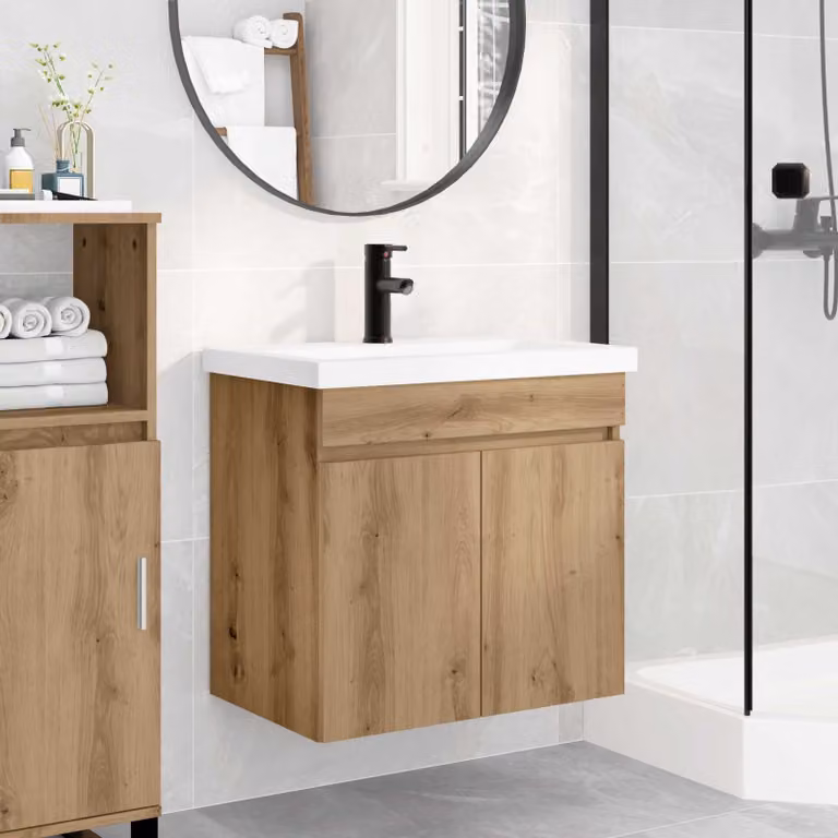 Mobile bagno con rubinetto vidaXL in Rovere Artigianale, L: 61 cm, P: 40 cm, H: 74,5 cm