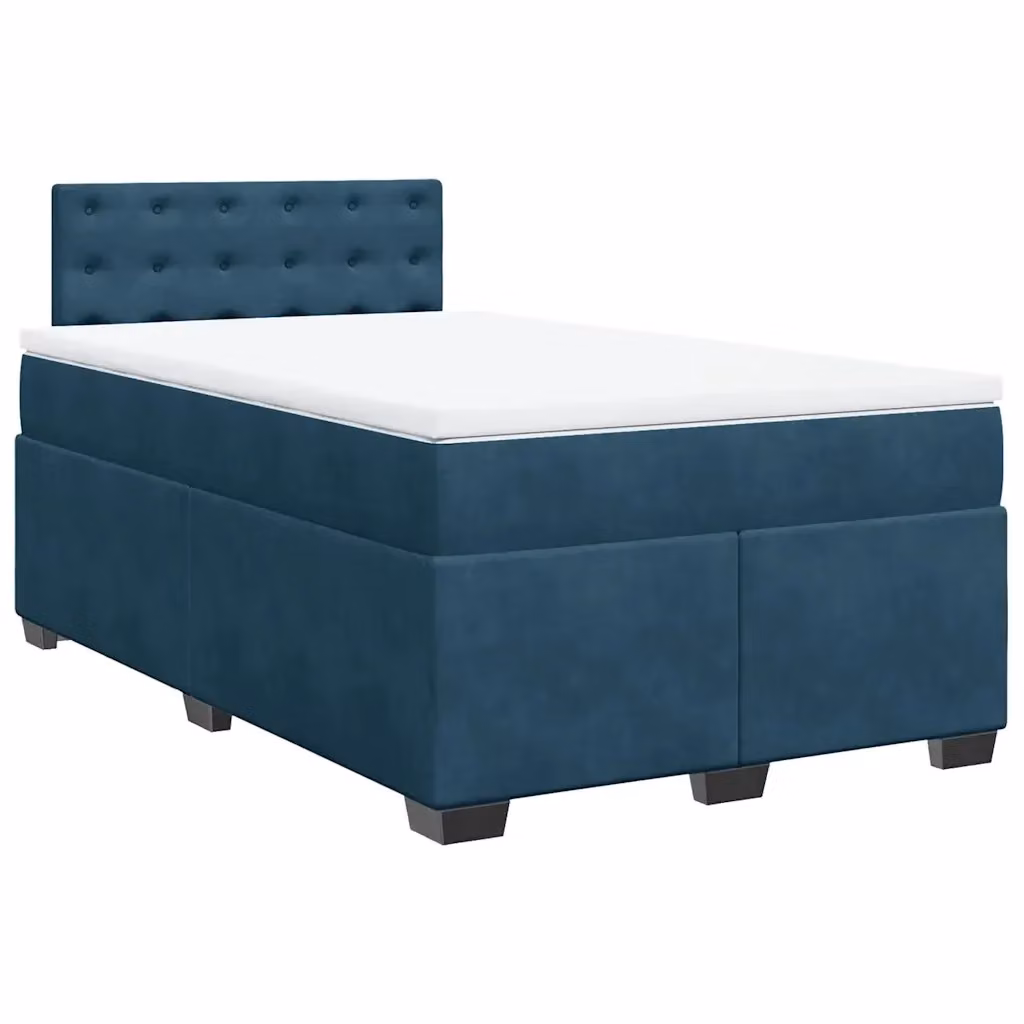 Letto con Giroletto a Molle e Materasso Ibrido vidaXL in Velluto Blu e Bianco, L/P/H: 120 x 200 x 100,5 cm – 2