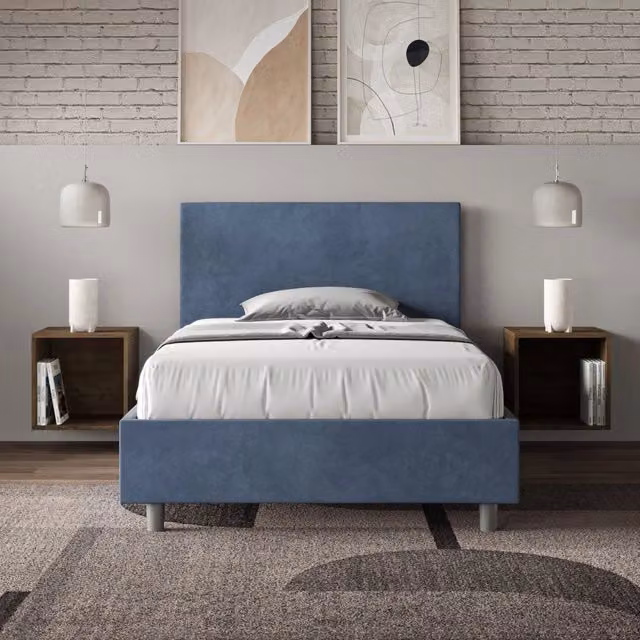 Letto una piazza e mezza con contenitore Adele Ityhome imbottito in microfibra blu L: 110 cm, P: 190 cm