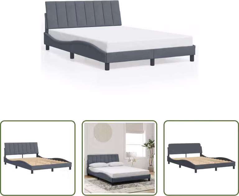 The Living Store Struttura letto con testiera grigio scuro 140x200 cm in velluto