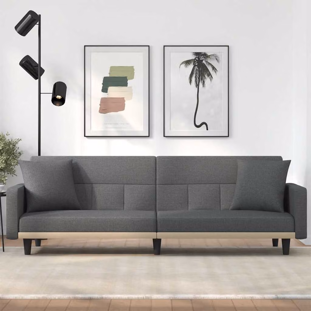 vidaXL Divano Letto Click-Clack Moderno in Tessuto Grigio con Cuscini e Poggiatesta Regolabile