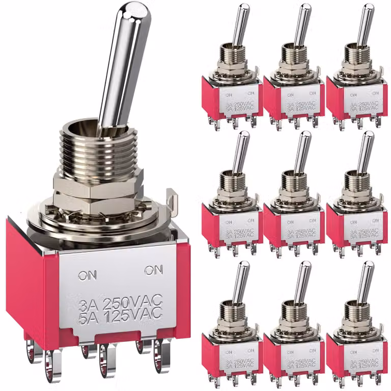 Mini interruttore a levetta DPDT, 6 poli, 2 posizioni ON/ON, 6 mm, confezione da 10 pezzi