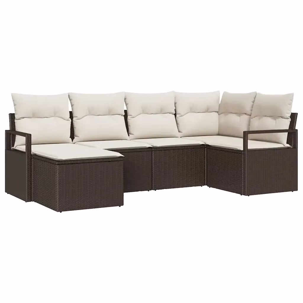 Set di divani da giardino vidaXL in rattan marrone e beige con cuscini e pouf inclusi – 2