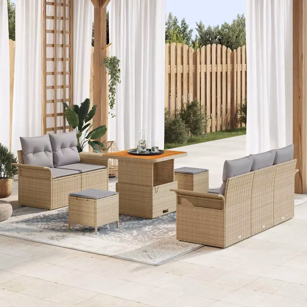 Set Divano da Giardino a L vidaXL 8 pz con Tavolino e Pouf Beige e Grigio – 1