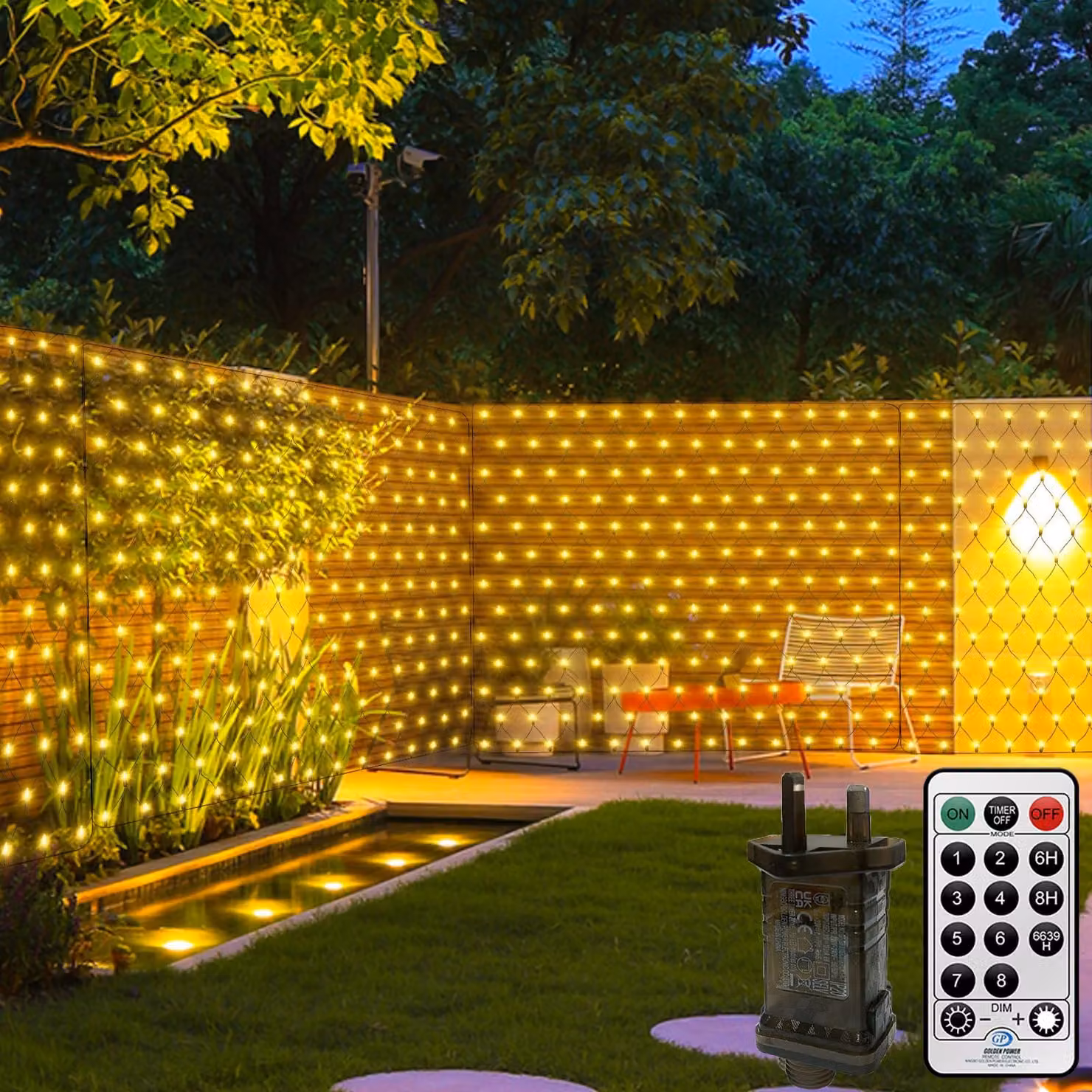 Rete luminosa a LED, dimensioni 3x2 metri, 200 LED bianco caldo, grado di protezione IP44, con telecomando