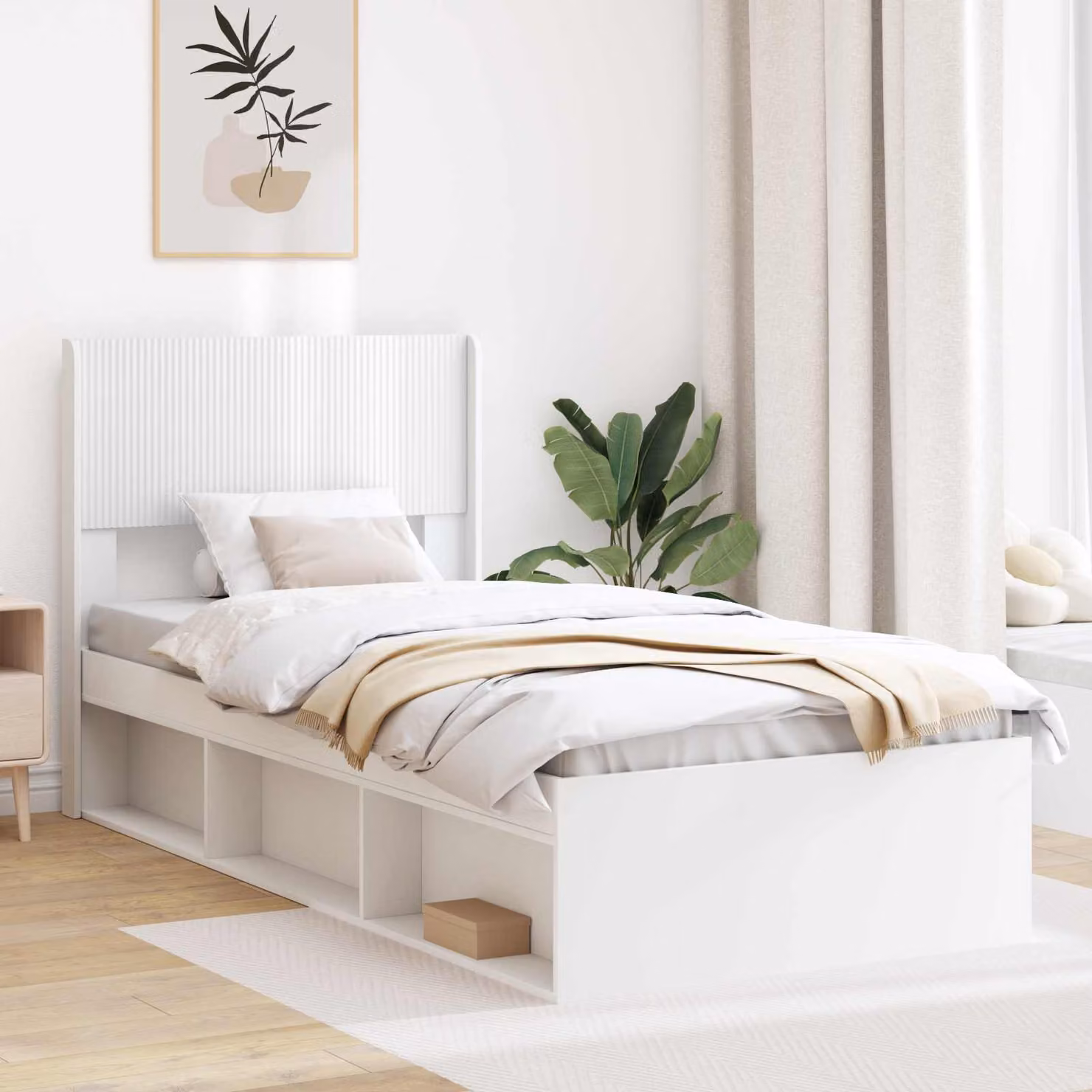 Testiera Letto Moderna vidaXL con Ripiano Integrato e Scomparti Laterali in Legno MDF Bianco