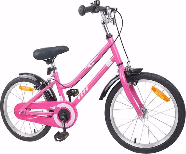 Bicicletta per bambini da 18 pollici per età dai 5 ai 7 anni in metallo e gomma, disponibile nei colori nero e rosa