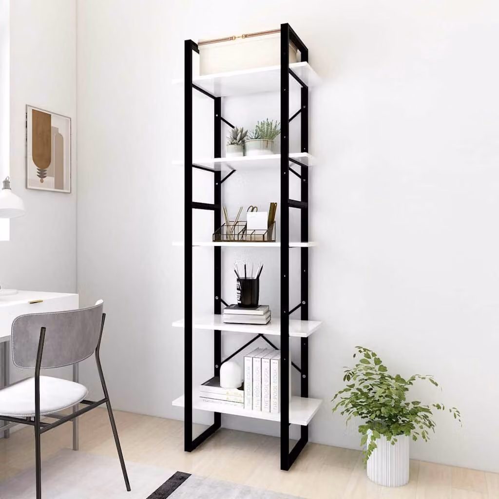 Libreria industrial vidaXL a 5 ripiani in stile moderno, colore bianco, L 60 cm x P 30 cm x H 175 cm