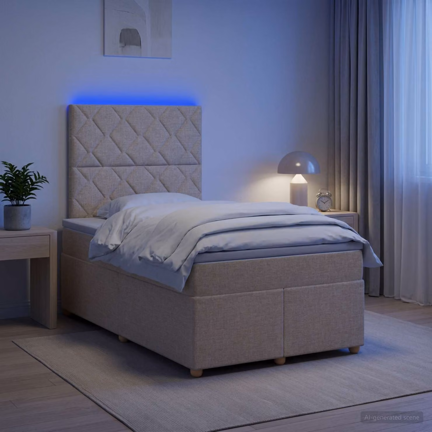 Letto box spring vidaXL con materasso a molle pocket e base contenitore, rivestimento in tessuto beige e bianco, L/P: 120 x 200 cm