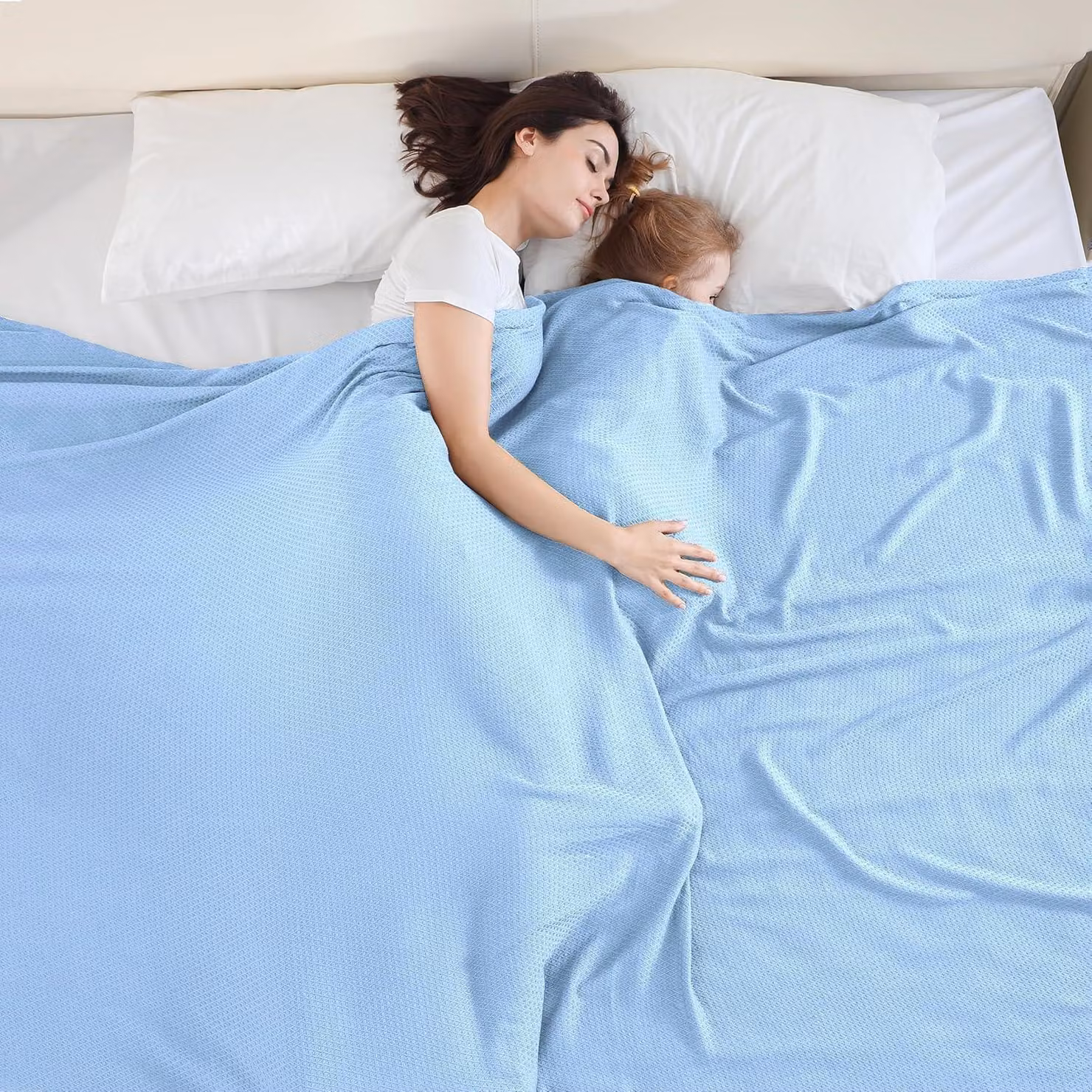 Copertura estiva per letto, 240x220 cm, in bambù, colore blu