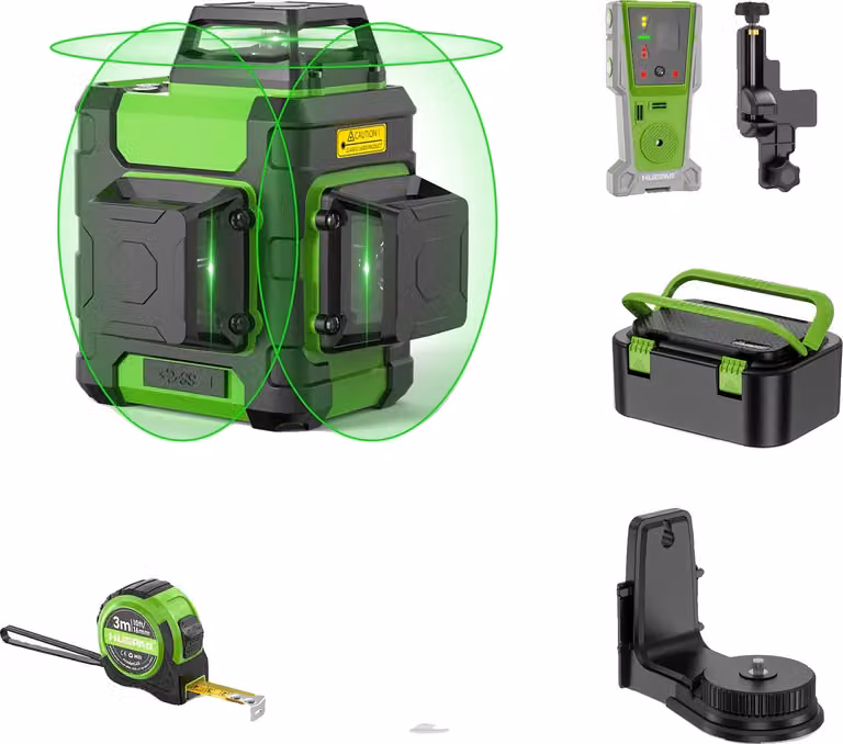 Livella laser a raggio verde, proiezione di 12 linee, funzione di autolivellamento, con rilevatore