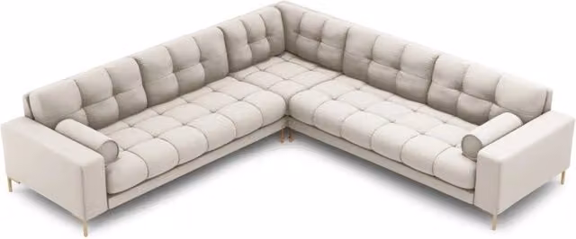 Divano angolare reversibile Bali Cosmopolitan Design da 6 posti in tessuto beige e oro con struttura in metallo L/P/H: 256 x 93 x 75 cm
