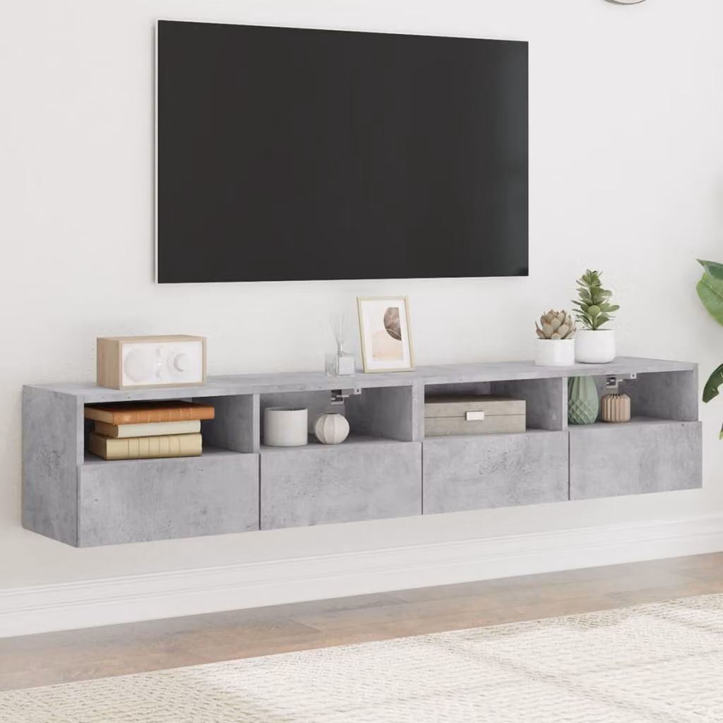Set di 2 mobili TV da muro vidaXL in legno e MDF, stile moderno, colore grigio cemento, L 80 x P 30 x H 30 cm