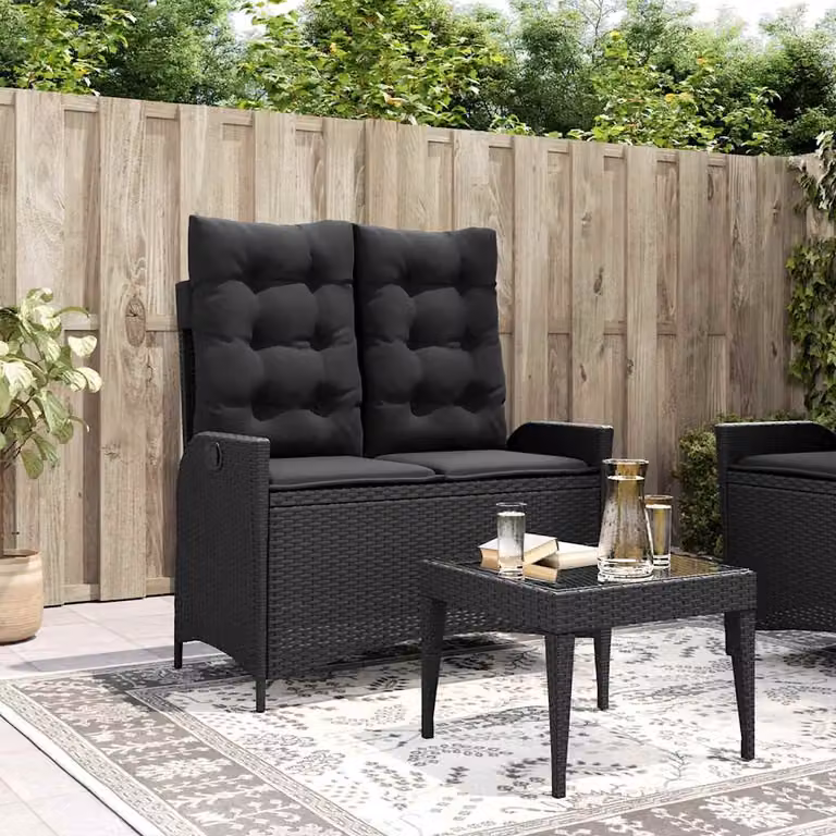 Panca Reclinabile da Giardino vidaXL con Cuscini in Polyrattan e Metallo, Nera