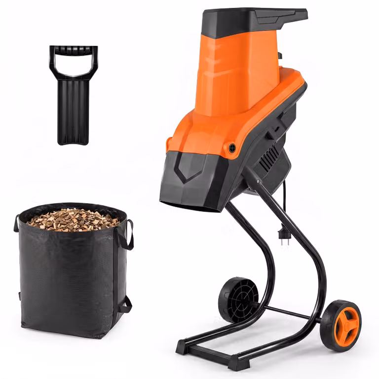 Trituratore da giardino elettrico COSTWAY, 2500W, ideale per rami fino a 45mm, rapporto di triturazione 21:1, trituratore con ruote, dotato di 2 lame e sacco di raccolta da 50L
